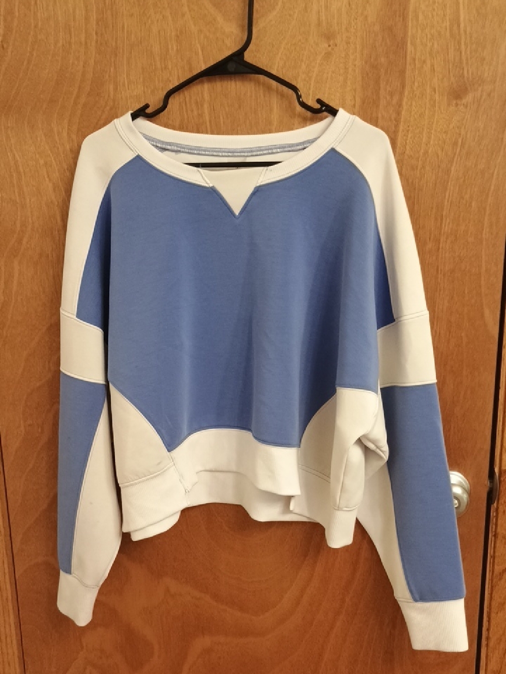 Altar'd State Blue and White Colorblock Crewneck Sweatshirt